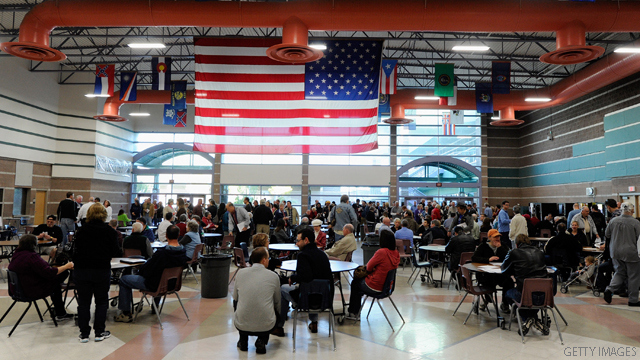 LAS VEGAS, NV - FEBRUARY 04: Voters check in as they arrive to caucus for the Republican presidential candidate at Palo Verde High School February 4, 2012 in Las Vegas, Nevada. Nevada is the first state in the West to vote as Republicans go about choosing their presidential candidate. (Photo by Ethan Miller/Getty Images)